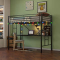 Black Metal Twin Loft Bed Frame with Desk Ladder Safety Guardrails