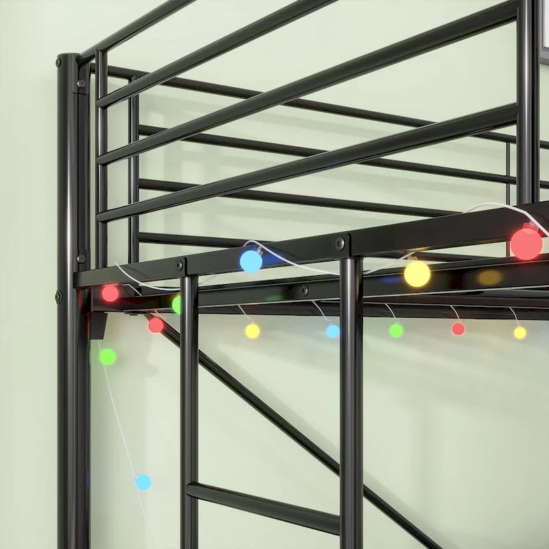 Black Metal Twin Loft Bed Frame with Desk Ladder Safety Guardrails